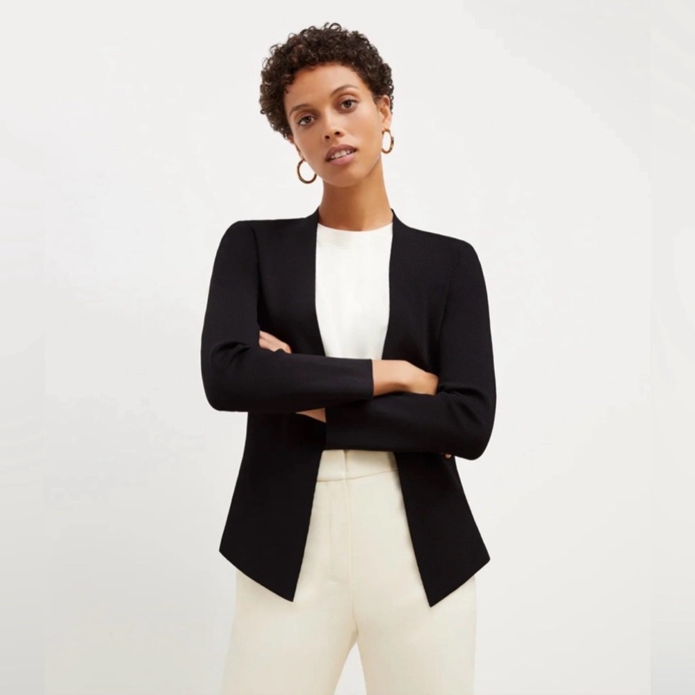 MM. Lafleur Black Open-Front Knit Blazer Cardigan